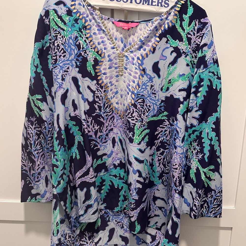 Lilly Pulitzer Blue and Green Patterned Top M